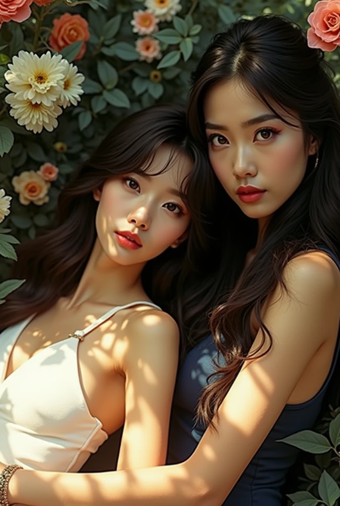 a beautiful kpop idol girl in a sea of flowers, extremely detailed face, detailed eyes, long eyelashes, detailed lips, detailed nose, detailed facial features, detailed upper body, high quality 8k resolution, dramatic lighting, photorealistic, cinematic, vibrant colors, intricate floral background, lush flowers, depth of field, professional photography