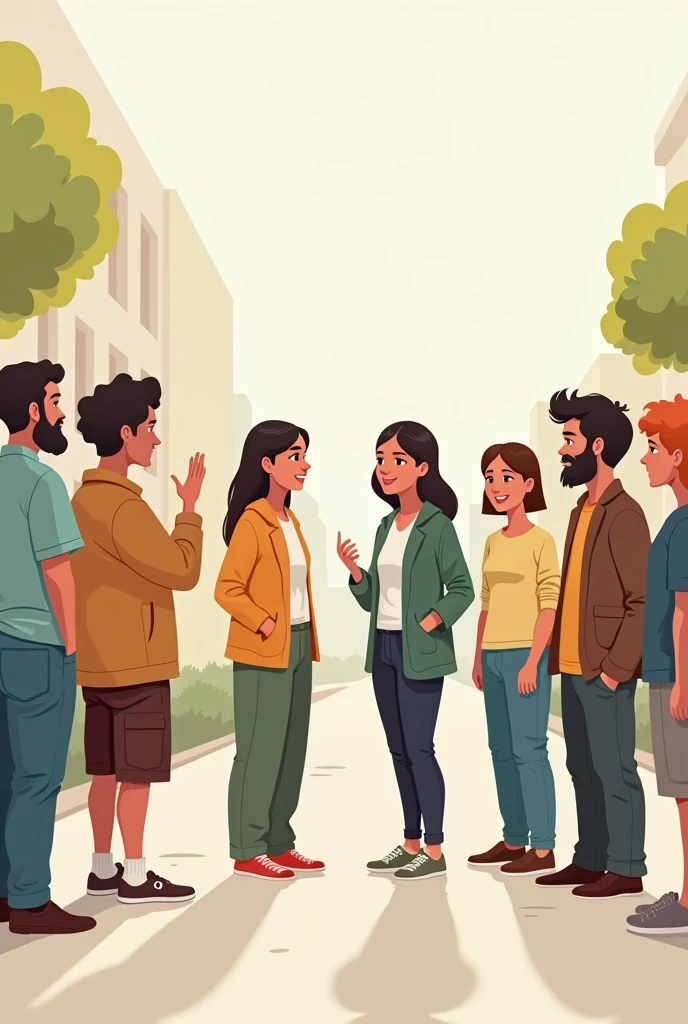 Illustrative cartoon, about social differences and how they deal with very different people, show realistically and in the image without so much effect, very simple