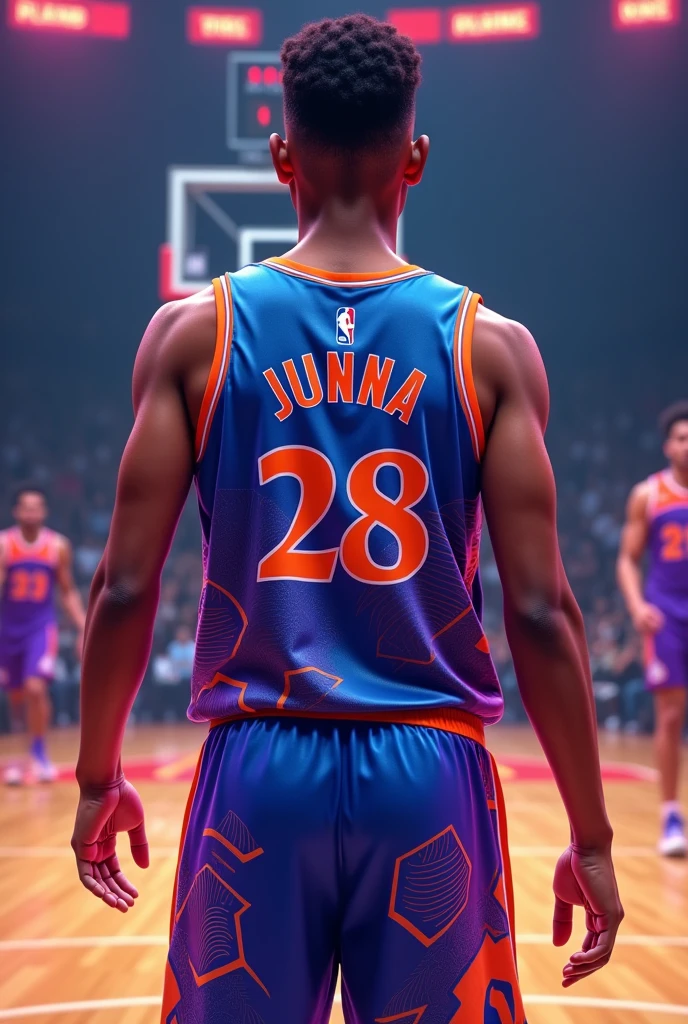 BLUE AND PURPLE BASKETBALL SHIRT PRINT WITH THE NUMBER 28 WRITTEN EUFRAZINO