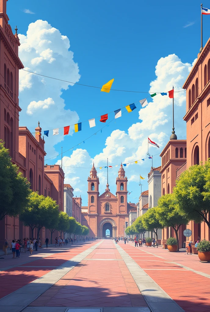 The Plaza de Armas in Tacna is lively without people and flags but it's a CLEAR day