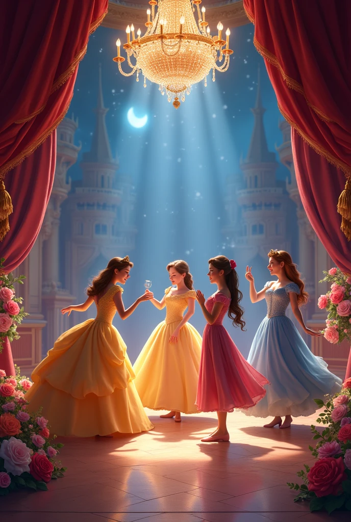 Disney Princesses Beauty and the Beast playing in the enchanted castle