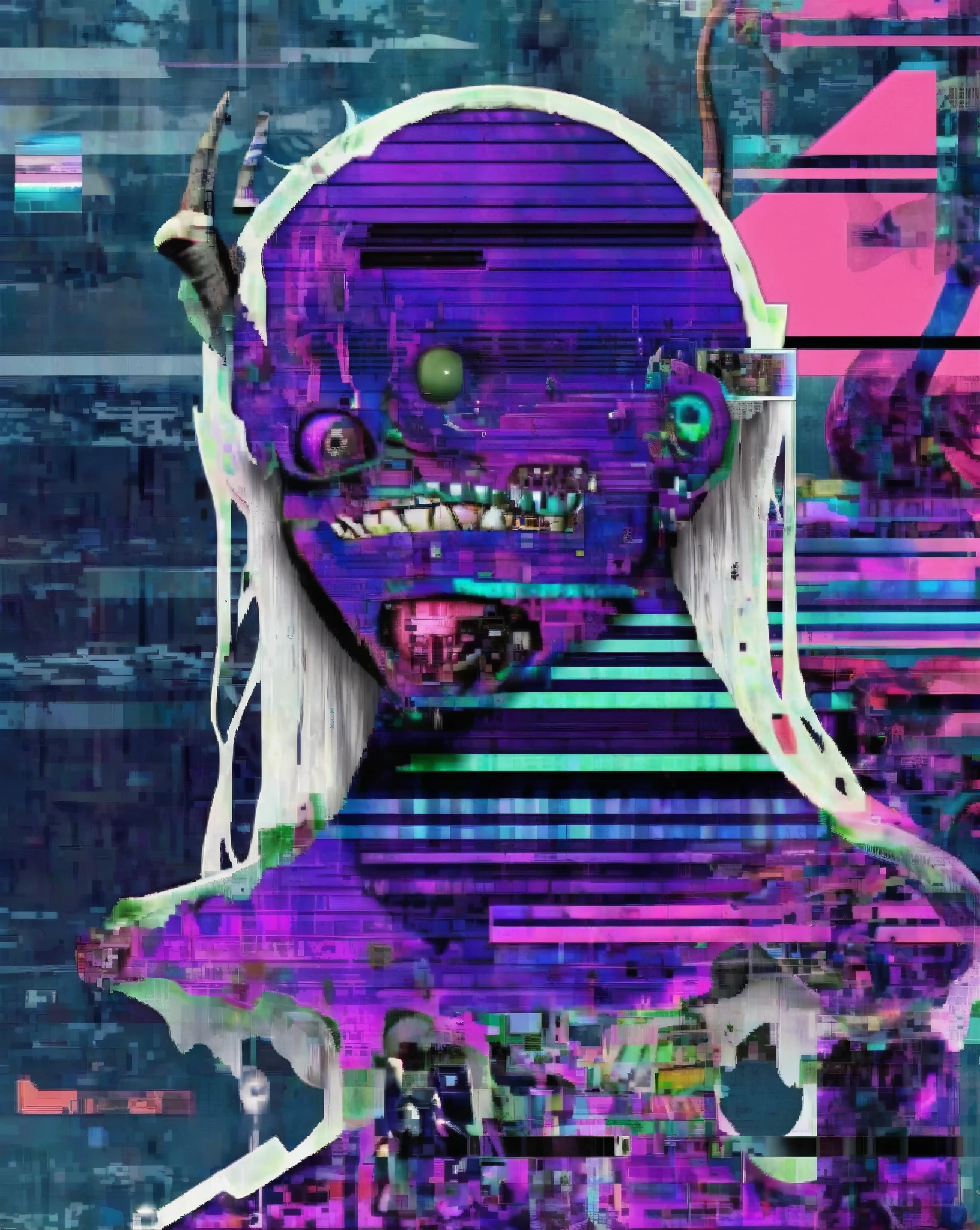 A monster :1.3 , Layers of glitched textures and Distorted images stack one on top of the other, creating a collage multidimensional that mirrors the intricate layers of Breakcore compositions:1.5, Glitched texture layers:1.2, Distorted images:1.2, stack one on top of the other:1.1, collage multidimensional:1.1, intricate layers:1.1, Breakcore compositions:1.2. , Breakcore