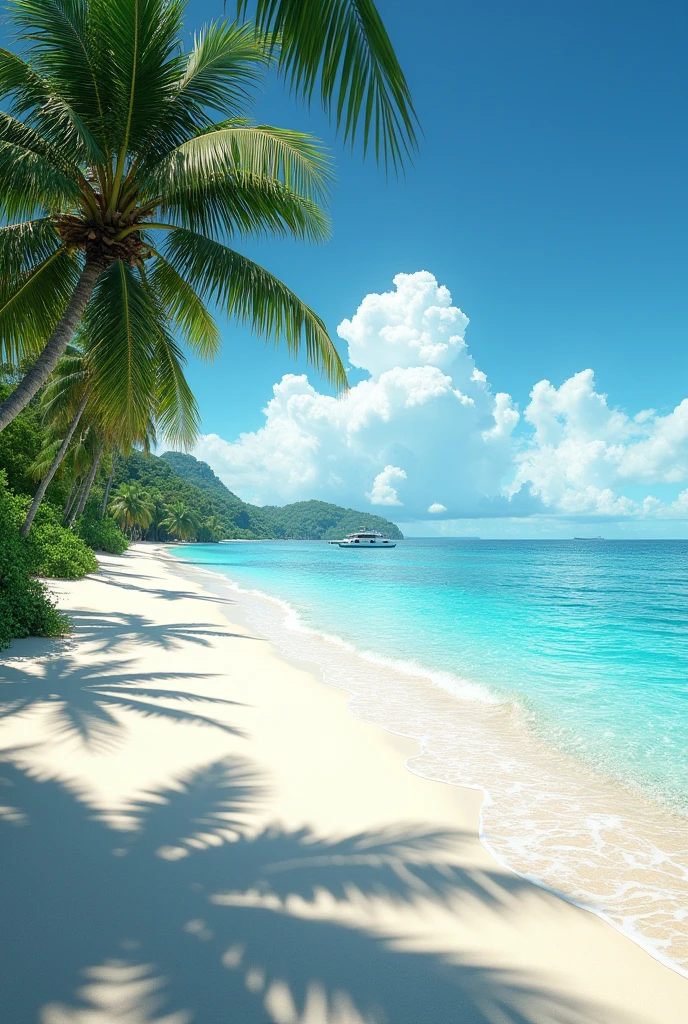 A paradisiacal beach with white sand and crystal clear water