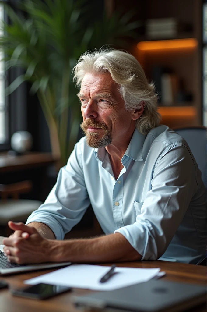 une citation de Richard Branson assi dans son bureau 