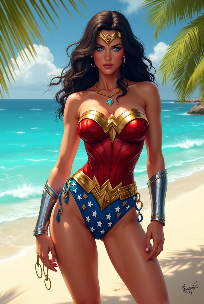 Wonder woman en mayo de bain 2 piece avec des gros sein et des énormes fesse 