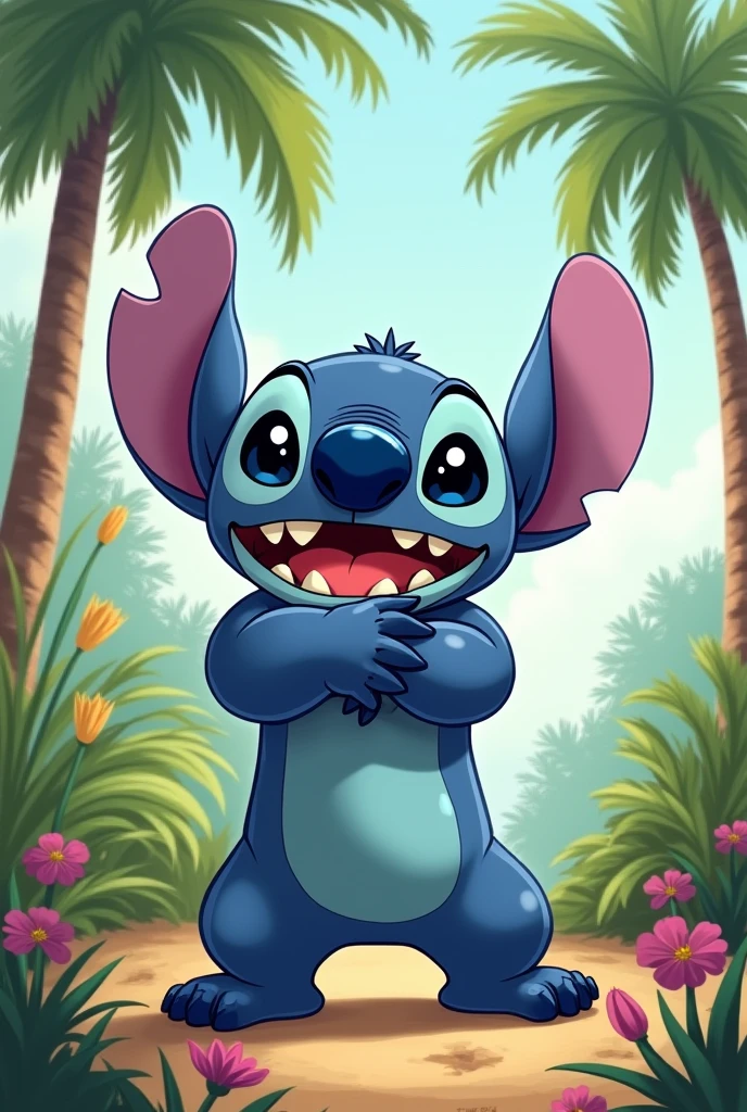 Stitch standing with open arms hugging