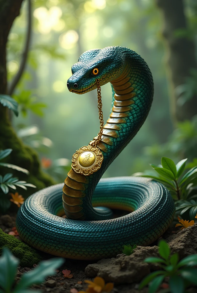A jungle snake with a gold medal