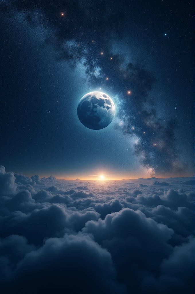 Can you make me a picture of the universe?, Detail the stars and the moon in more detail to make it a beautiful view