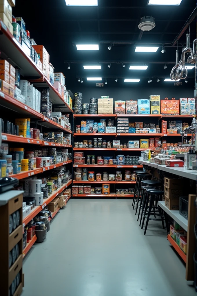 Store with display shelves that sells products and spare parts for vehicles