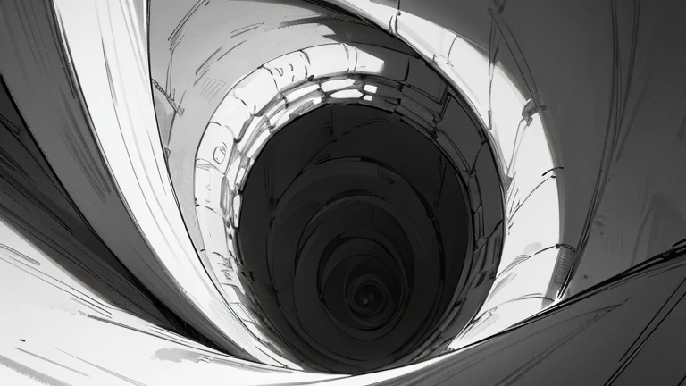 Spiral wallpaper, going into a hole, monochrome.