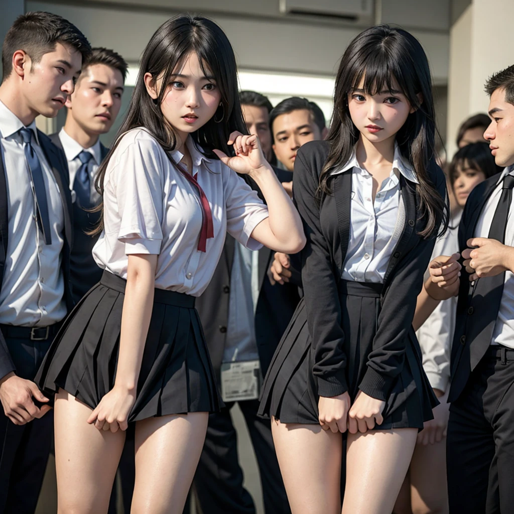 Beautiful and innocent high school girls and naughty high school boys. A beautiful girl with a fairy-like baby face., Wearing school uniform, My skirt is pushed aside by high school boys, Sexy bare skin exposed, My butt is touched by high school boys, Being molested by high school boys, My breasts are grabbed by high school boys, Being exposed in public and crying out in shame, Beautiful black hair, Sensitivity increases and sighs come out, Beautiful Eyes, Ultra high definition, Clear white skin, Slender body, Japanese, Anatomically correct