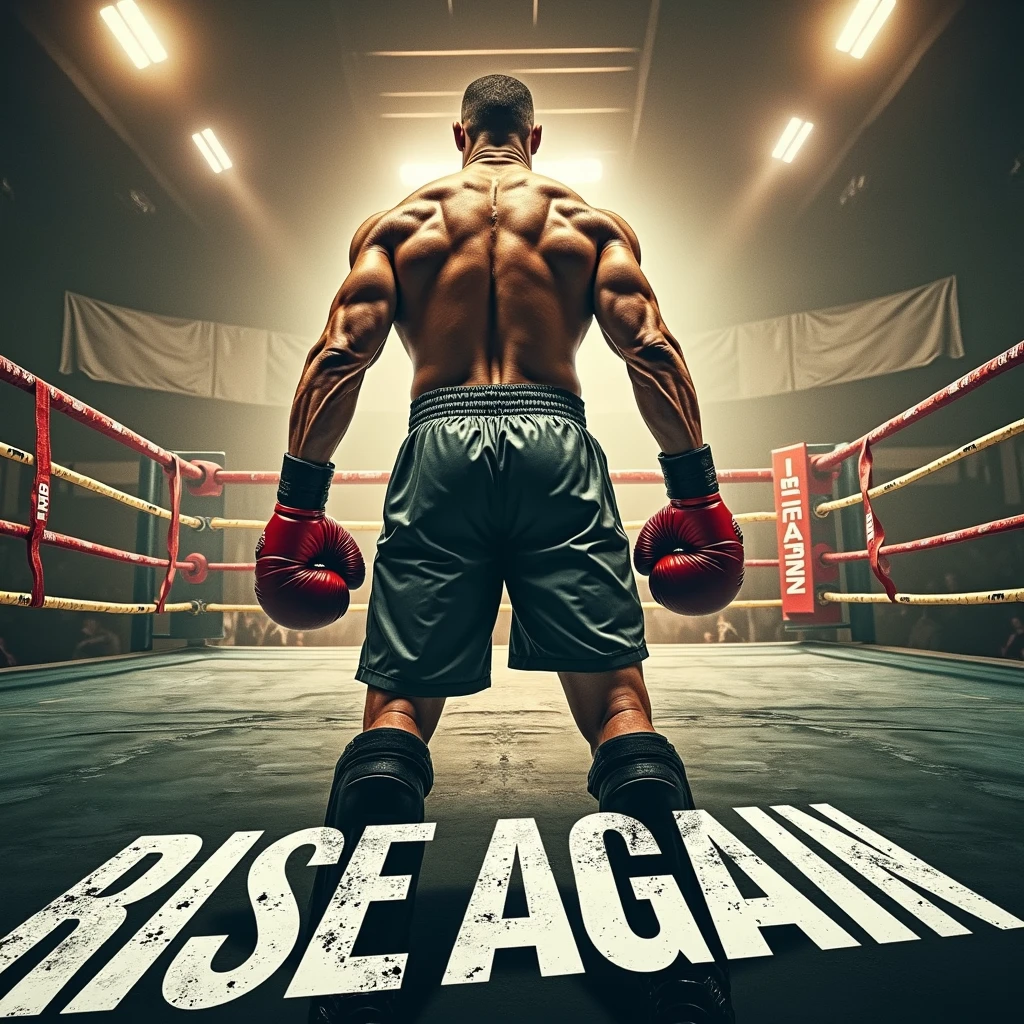 a man standing in a boxing ring with his hands on his hips and his legs crossed, with the words rise again written across the middle of the image, Charles Martin, dau-al-set, movie poster, a poster
