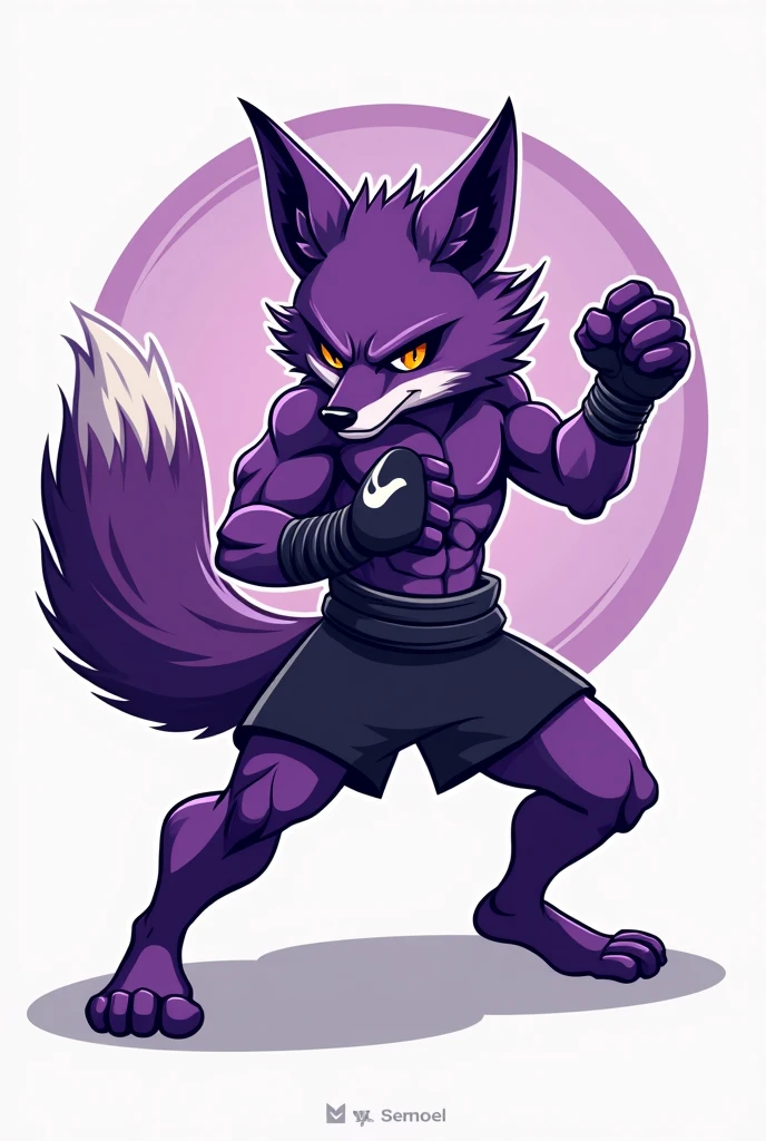 Create a 2d purple fox Muay Thai fighter for logo