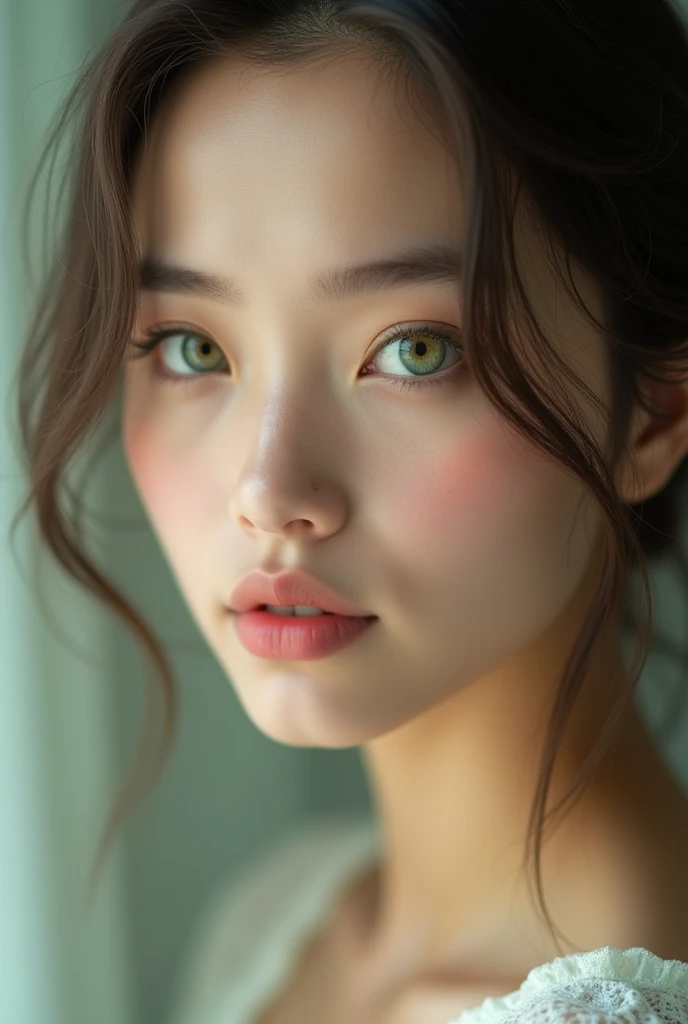 Female green eye look