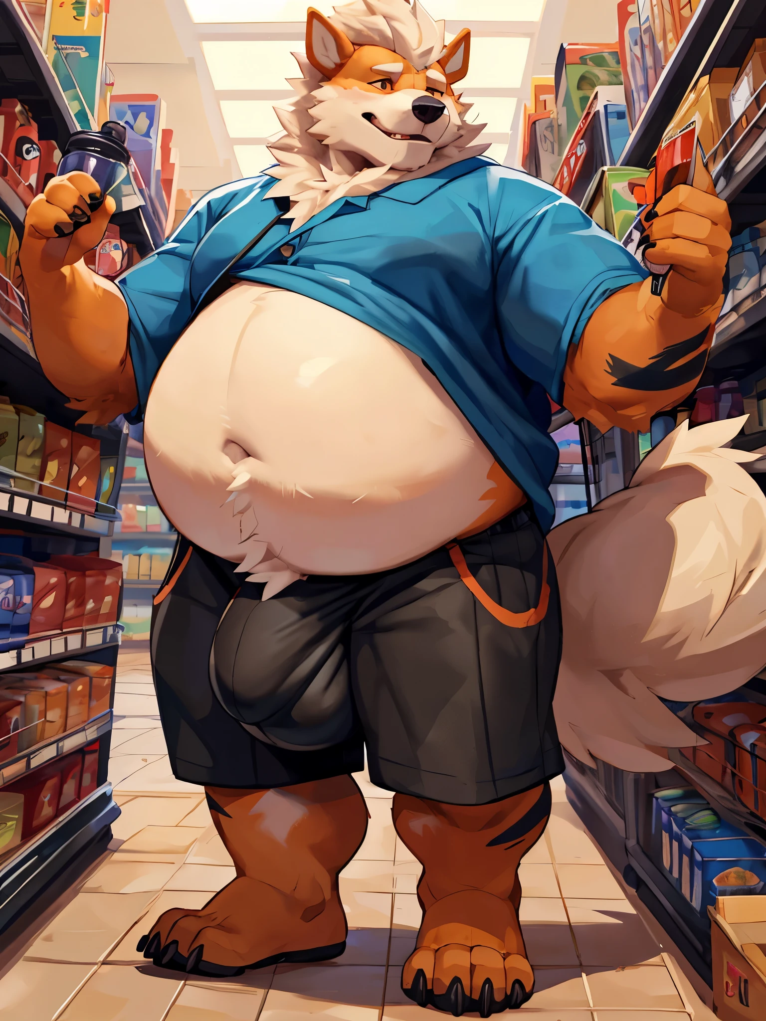 4k ultra quality, 4k half body view,ultra high detailed body,feral (arcanine),wide body,charming body,chubby body,chubby face,shiny fur, big belly, (round belly), hyper belly, enormous belly, enormous body,by mystikfox61, by glitter trap boy, by bebebebebe,by morethreedee, by seibear,(thick thigh),(chubby thigh),thicc thigh,thick legs,chubby legs,thicc legs,enomorous thigh,massive thigh,massive legs,(detailed thigh),(wide thigh),thick butt,sharp nails,(detailed face),bloated belly,enomorous thigh,detailed paws,thick paws,chubby paws,(loose shirt),feral legs,(loose shorts),tight bulge,tired,fat
,in supermarket,ultra bigger penis,thick penis,long penis,(detailed bulge),standing among crowd,shopping,((hyper penis, hyper balls, huge penis, huge balls, huge chode)),(embarrassed face),back view
