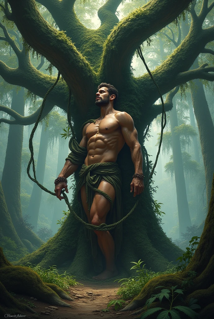 In a dense forest near the kingdom of Alberno, an adonis-like man is found tied to a large tree animated