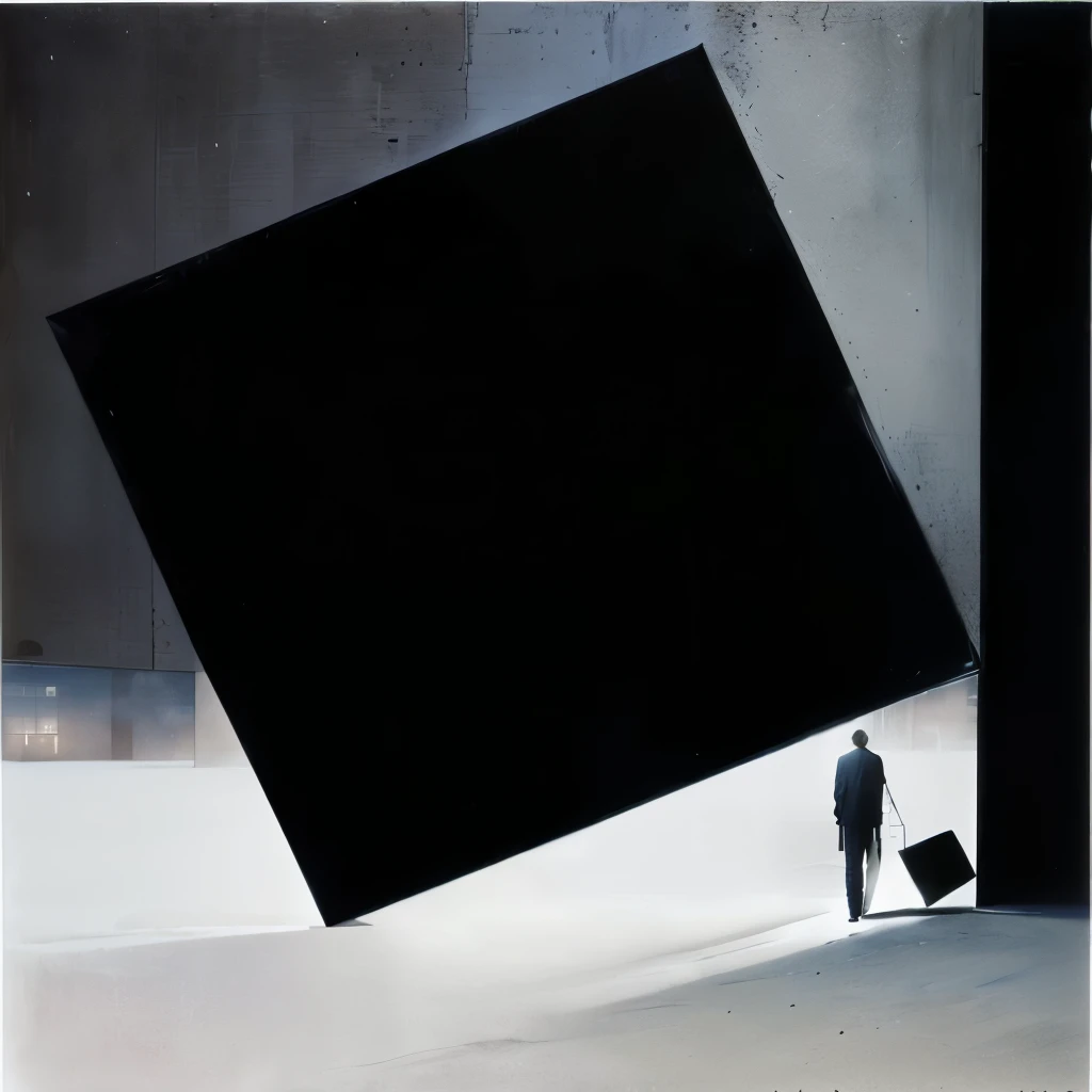 Image of a man standing in front of a square object, by Zsolt Bodoni, Tadashi Nakayama, By Werner Gzeit, By Siegfried Haas, Arnold Newman, By Hans Schwarz, By Maurice Gottlieb, Clemens Asher, Hans Hinterreiter, Wolfgang Zellmer, Sergio Burgi illustration