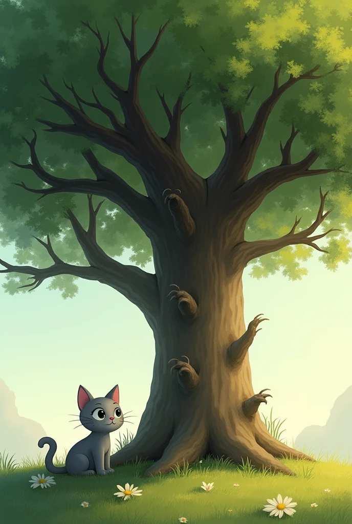 It would be perfect if the cat was much smaller than the tree and more grey than white. (a normal, ordinary cat)!
You can do it?

