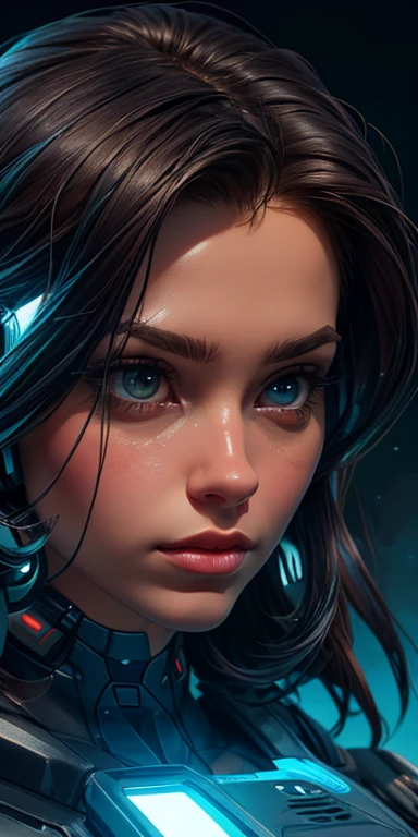 a highly detailed android portrait, realistic android face with beautiful detailed eyes, beautiful detailed lips, extremely detailed eyes and face, long eyelashes, intricate android skin texture, advanced android technology, hyper-realistic, 8k, photorealistic, professional lighting, cinematic composition, dramatic chiaroscuro lighting, volumetric fog, glowing cybernetic implants, complex futuristic android design, intricate technological details, advanced android technology, realistic skin pores and imperfections, hyper-realistic lighting and shadows, dramatic and moody color palette, cinematic camera angles, seamless blend of organic and mechanical elements, masterpiece