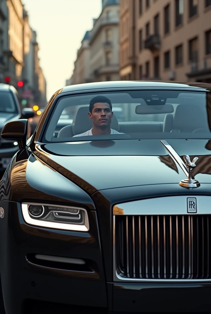 Cristiano Ronaldo ;qui conduit un rolls roys;noir