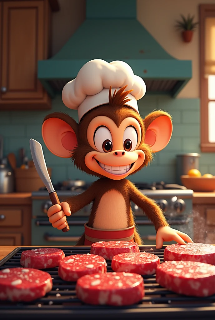 Cartoon of a monkey cooking steaks