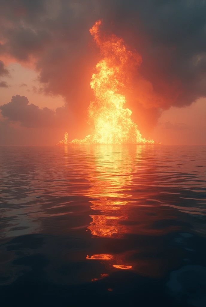 calm sea on fire