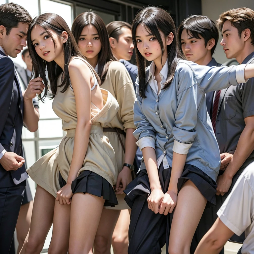 Beautiful and innocent high school girls and sexy and excited high school boys, A beautiful girl with a fairy-like baby face, Wearing school uniform, Sexy bare skin exposed by high school boys, My butt is touched by high school boys, Being molested by high school boys, My breasts are grabbed by high school boys, Being exposed in public and crying out in shame, Beautiful black hair, Sensitivity increases and sighs come out, Beautiful Eyes, Ultra high definition, Clear white skin, Slender body, Japanese, Anatomically correct, Inner thighs