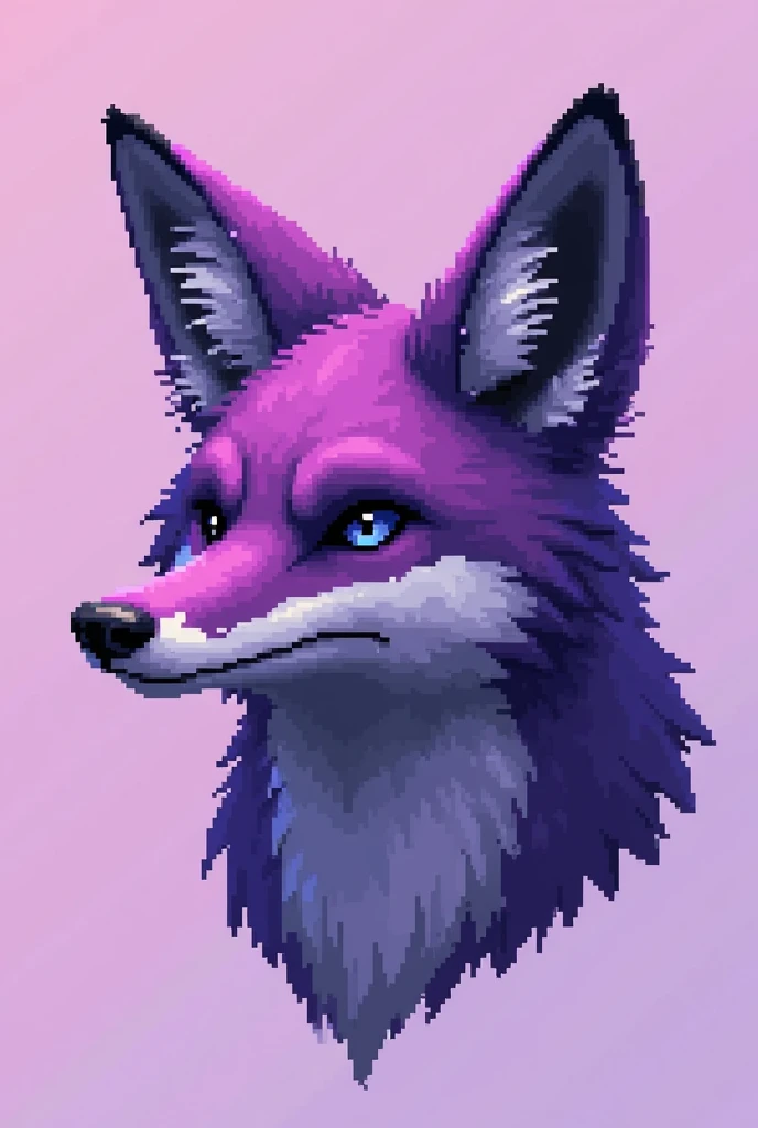 Create a 2d pixelated purple fox head