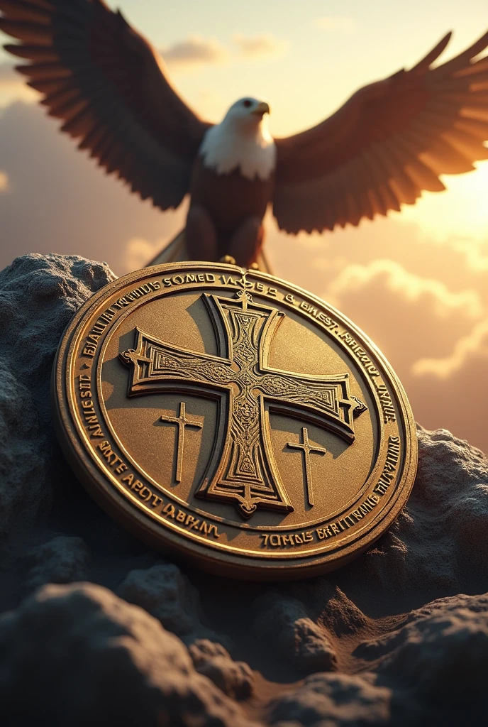 Medallion of Saint Benedict with an eagle in the background