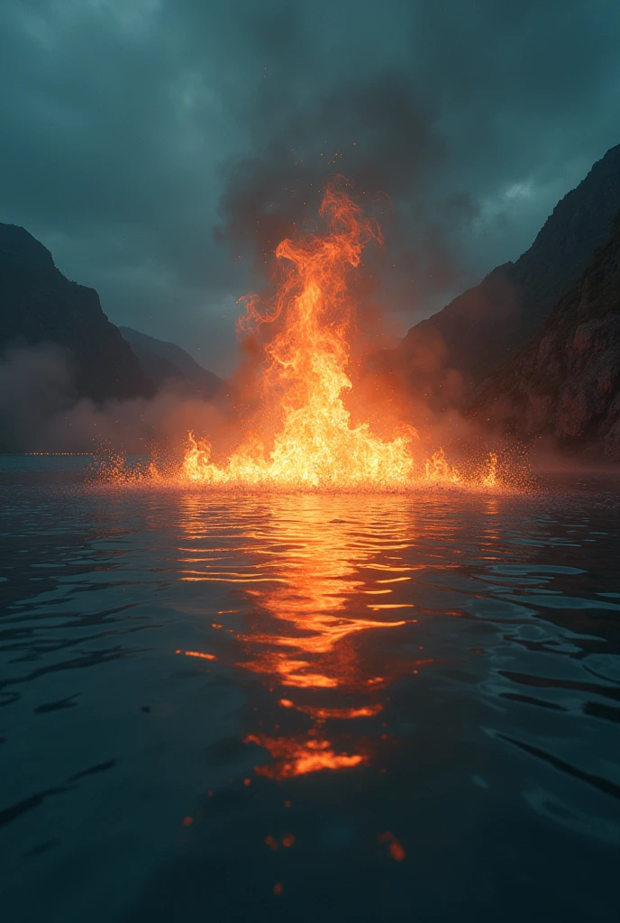 calm water on fire or in flames