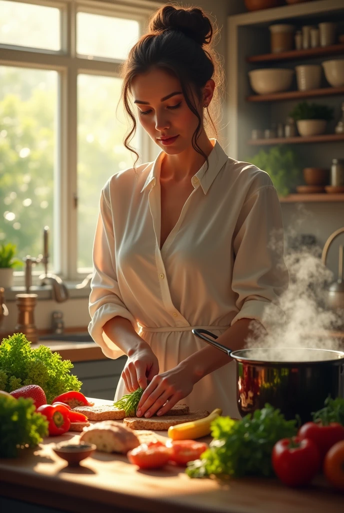 So the woman prepares food