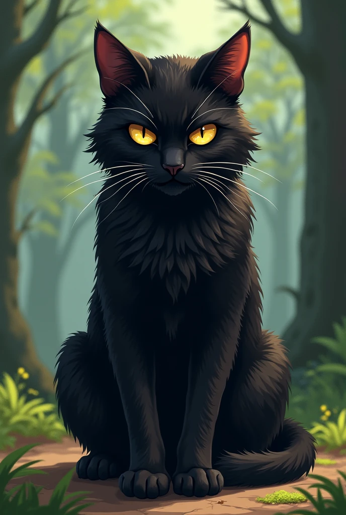 Black cat with amber eyes, anime styling, Base warrior cats oc.