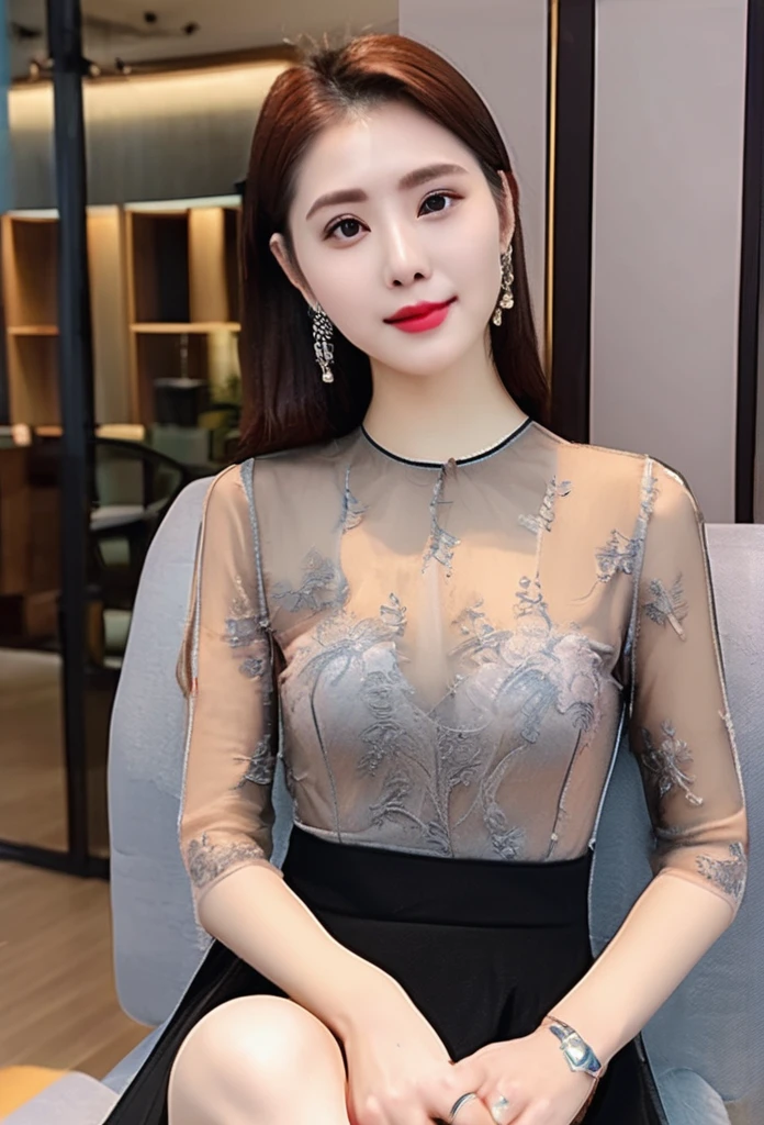 A woman with a beautiful girl々Create a new, whole body, A short sheer dress for、For girls, remove the low-cut see-through blouse and mini skirt., I'm looking forward to both, The boy is kissing her breast, Make it look realistic