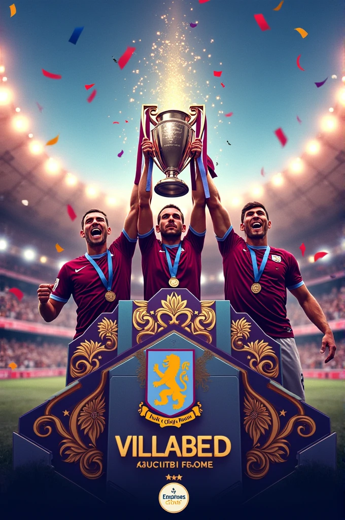 Make a poster of the club Aston Villa winning the Champions League 3 times