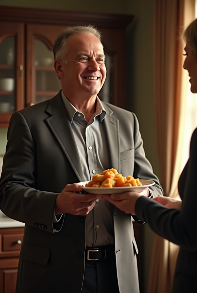Give the food to the man