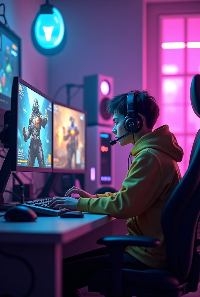 crea una imaginen de un streamer jugando overwatch