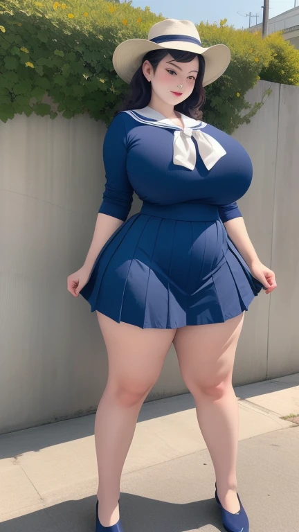 huge breasts, big hips,full body shot, mature mother, Whip whip lower body, plump thighs, plump calves, bewitching mature woman, Perfect body, plus size model,high school girl,sailor suit, skirt is short,Mature woman wearing sailor suit,