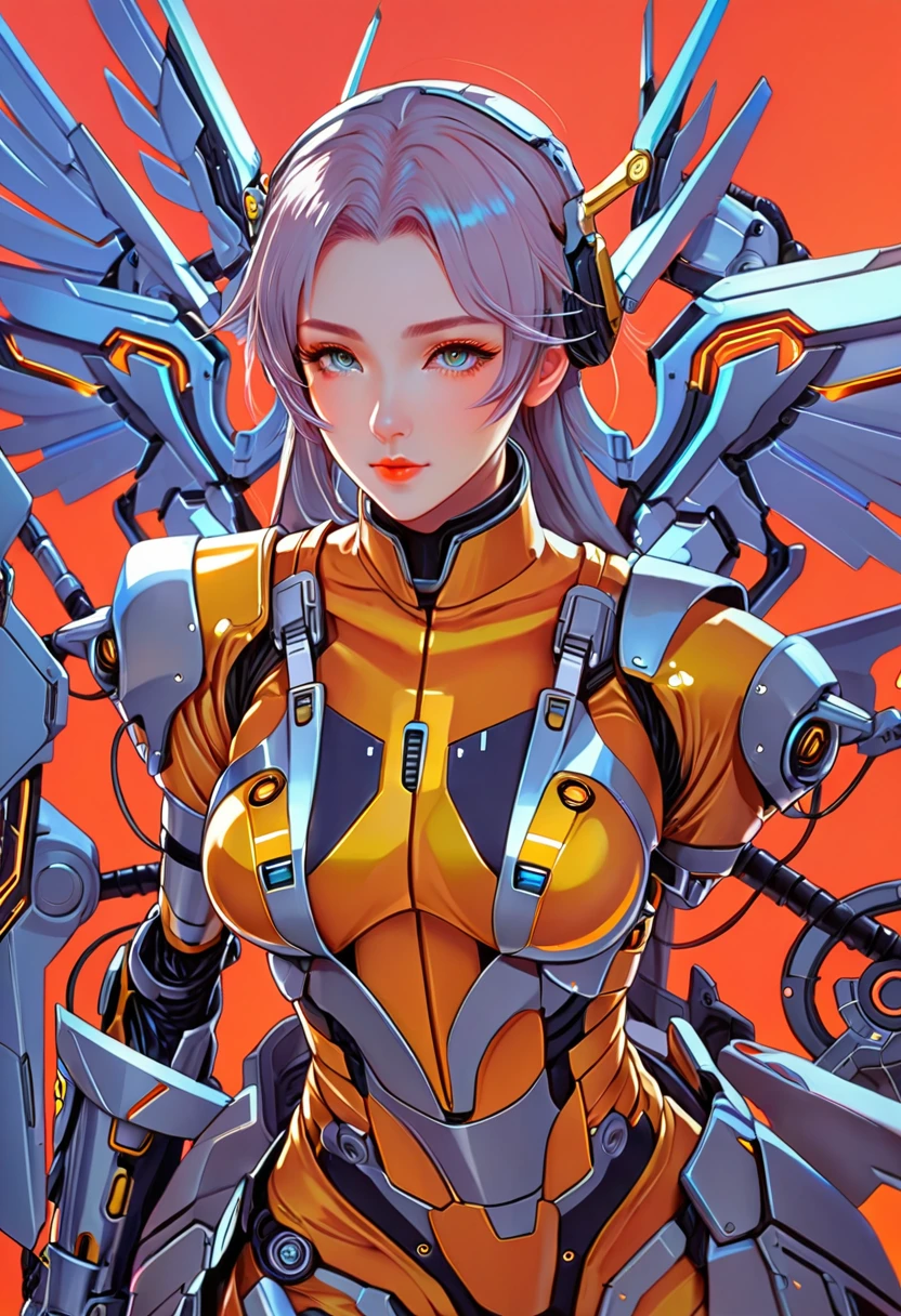 a close up of a woman in a futuristic suit with wings, mechanized valkyrie girl, girl in mecha cyber armor, anime mecha aesthetic, armor girl, cyberpunk anime girl mech, anime manga robot!! anime girl, perfect anime cyborg woman, rossdraws 2. 0, anime robotic mixed with organic, rossdraws 1. 0, digital cyberpunk anime art