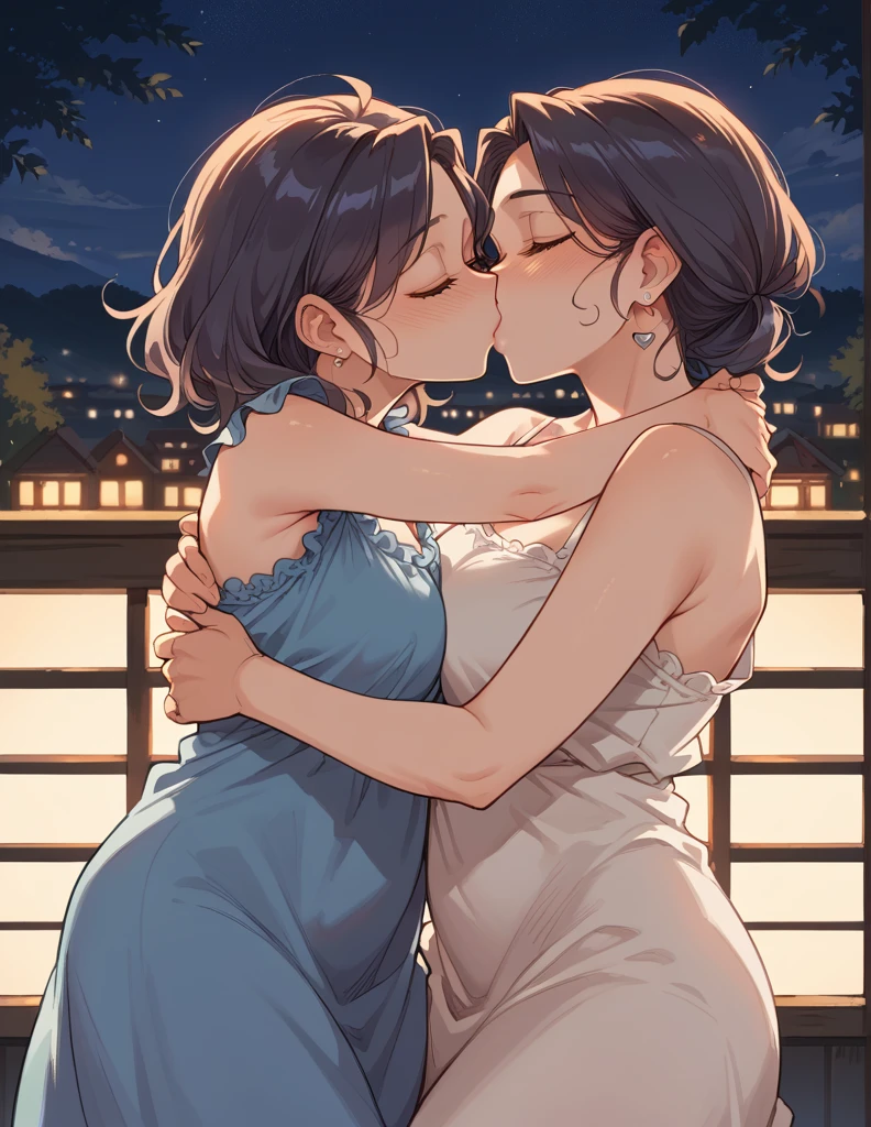 score_9, score_8_up, score_7_up, source_anime, 1boy, 1girl, mature female, mother and son, kid, hug, kissing, date night, valentine's day, romantic, loose hairs, sexy dress