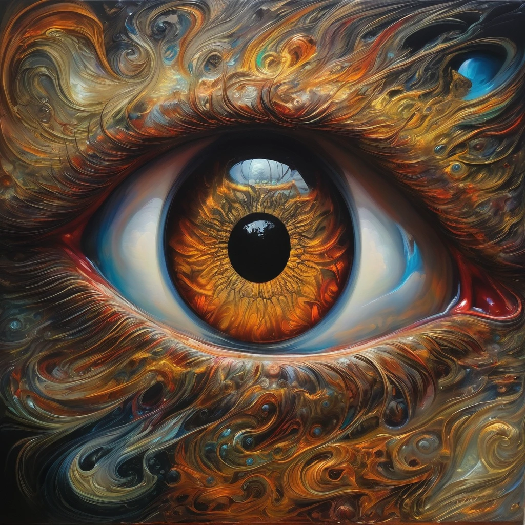 Devil's Eye imagination double exposition art paysager fantastique sombre, éclairage d'accentuation avec lumière soufflée, insane and complex details, bel oeil effrayant, superb detail of the oil painting,