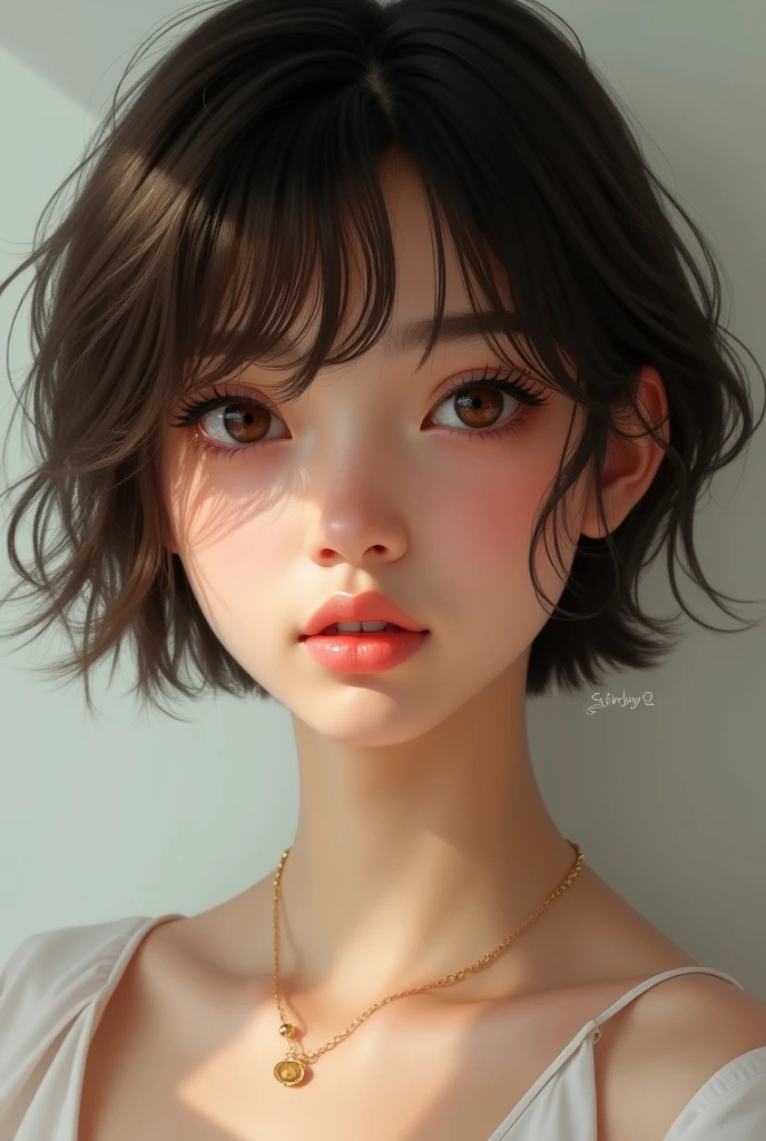 Young light brunette with brown eyes, short dark hair, thin, 1