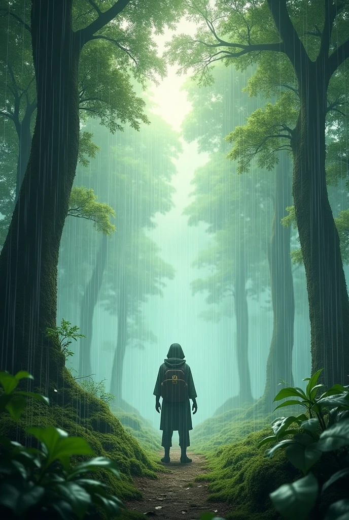 Rainy forest with a little fog but nice and aesthetic 