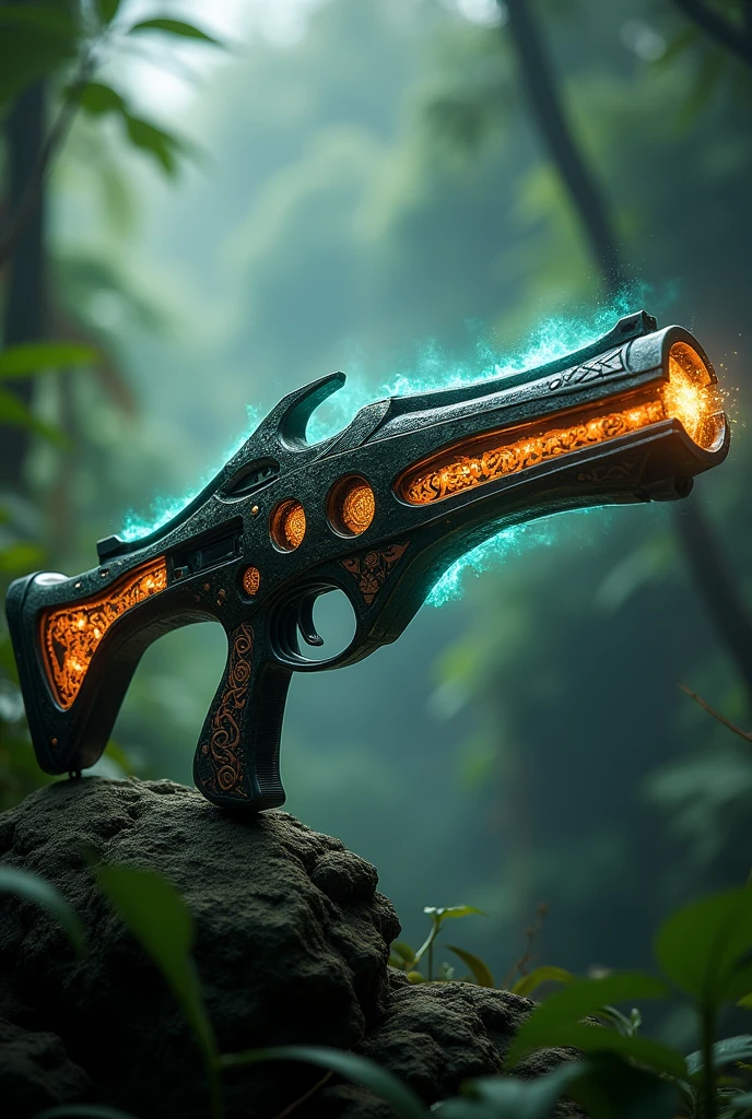Creates a rifle which was invented by an indigenous tribe called Tikunas with a futuristic appearance and that launches spiritual rays