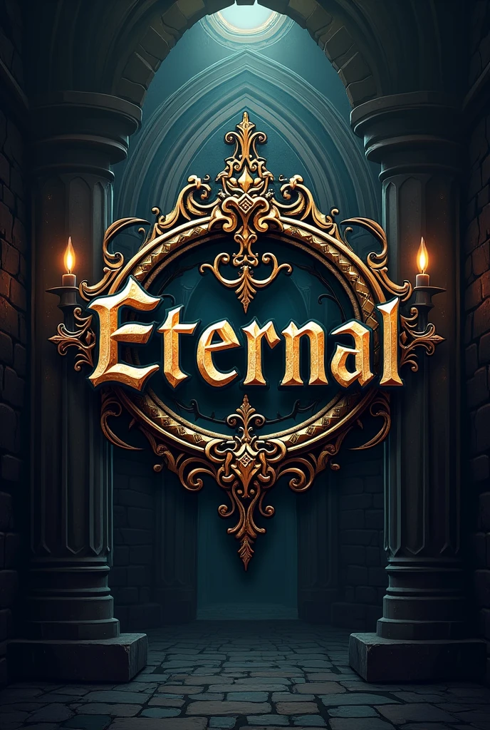 Create logo with the name ETERNAL 2d medieval art, fancy, dungeon