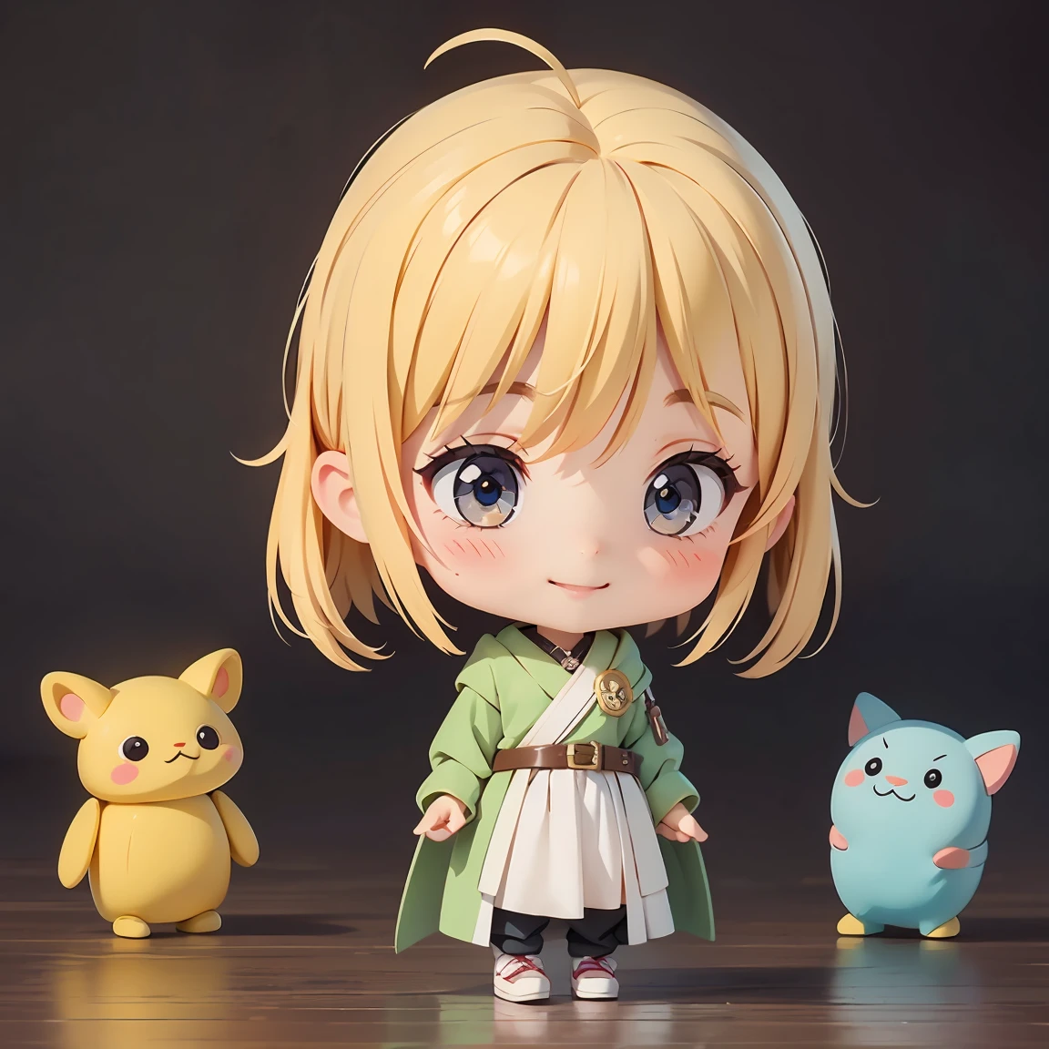 Super Chibi Character:1.8、Blonde Hair、Cute girl、Cute Costumes、Super Chibi Character:1.8、smile、Nodding along