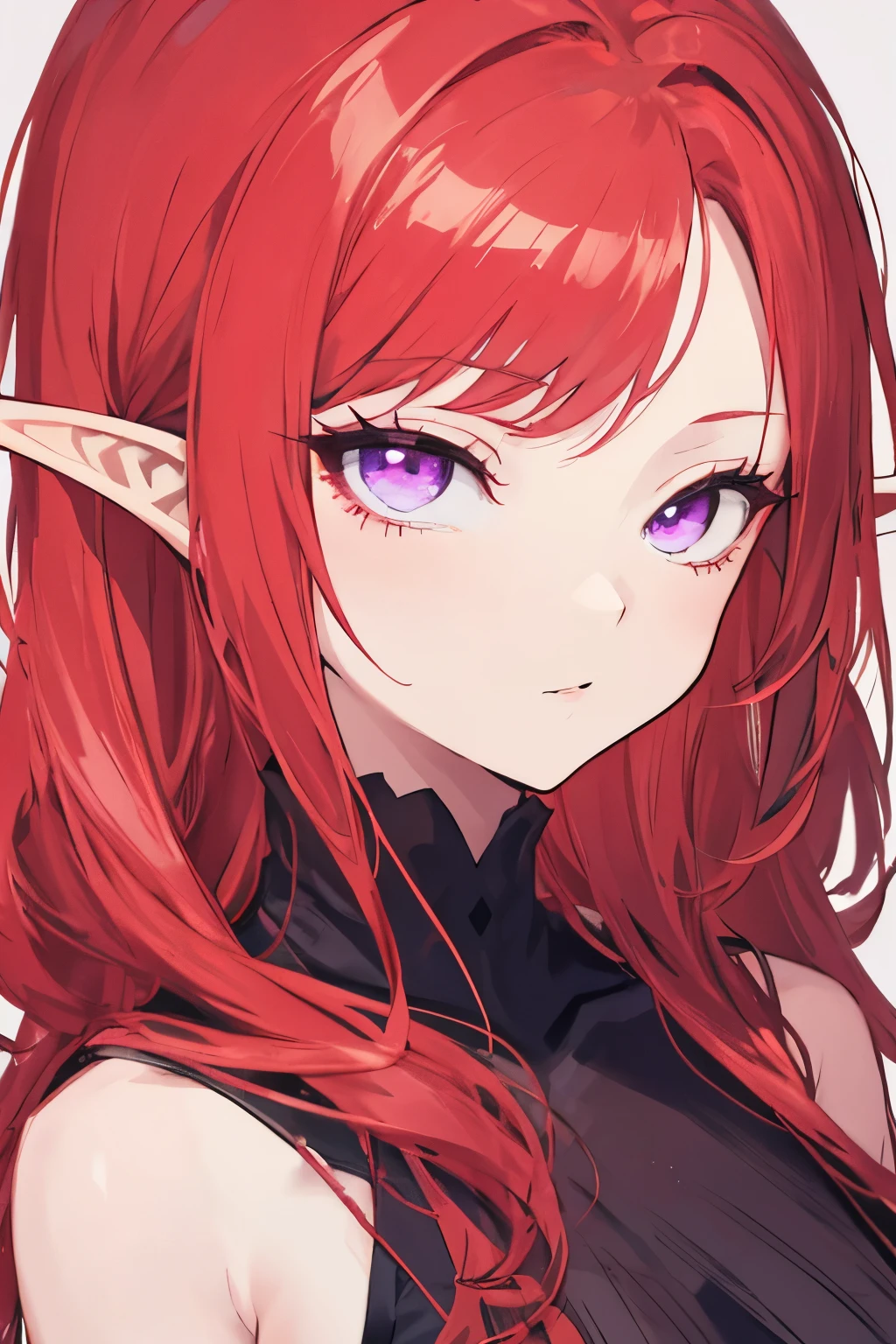 elf an anime girl with red hair and purple eyes, stylized anime, Very detailed anime, detailed anime soft face, very detailed character, 8k