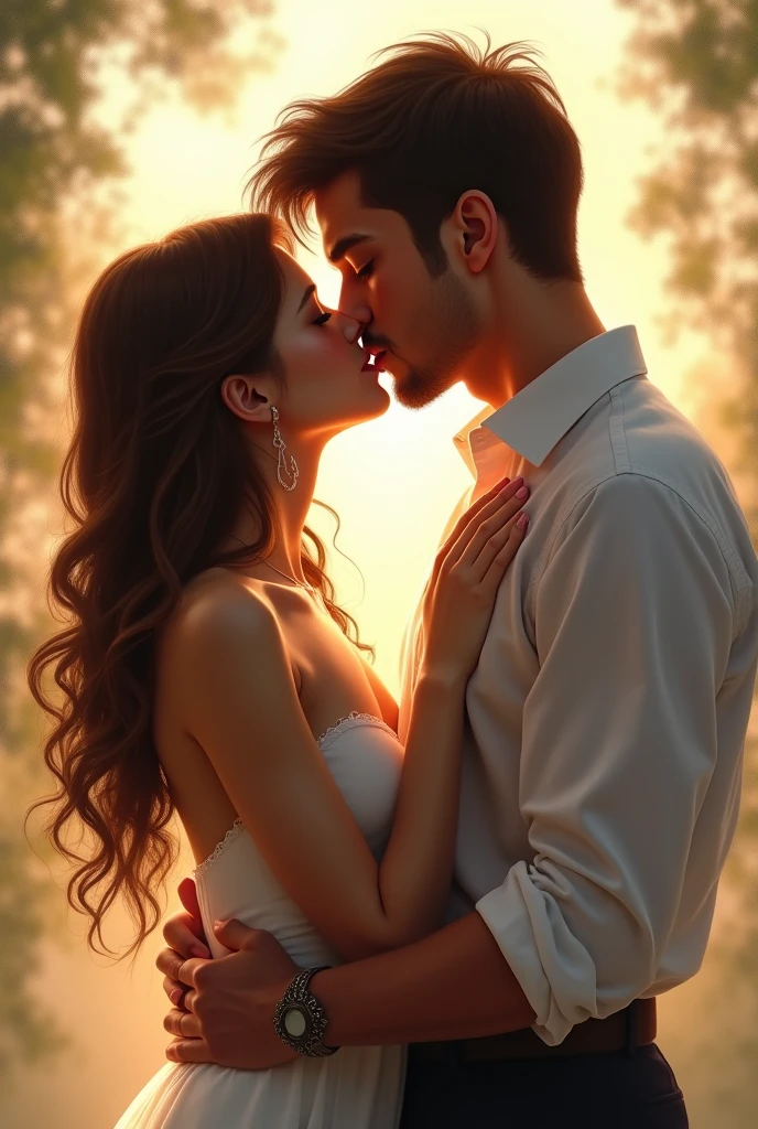 The woman kisses the man