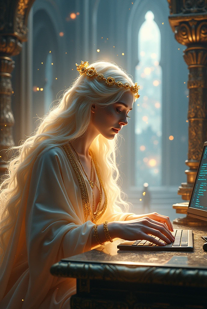 Heavenly God is programming in python on his 4k screen