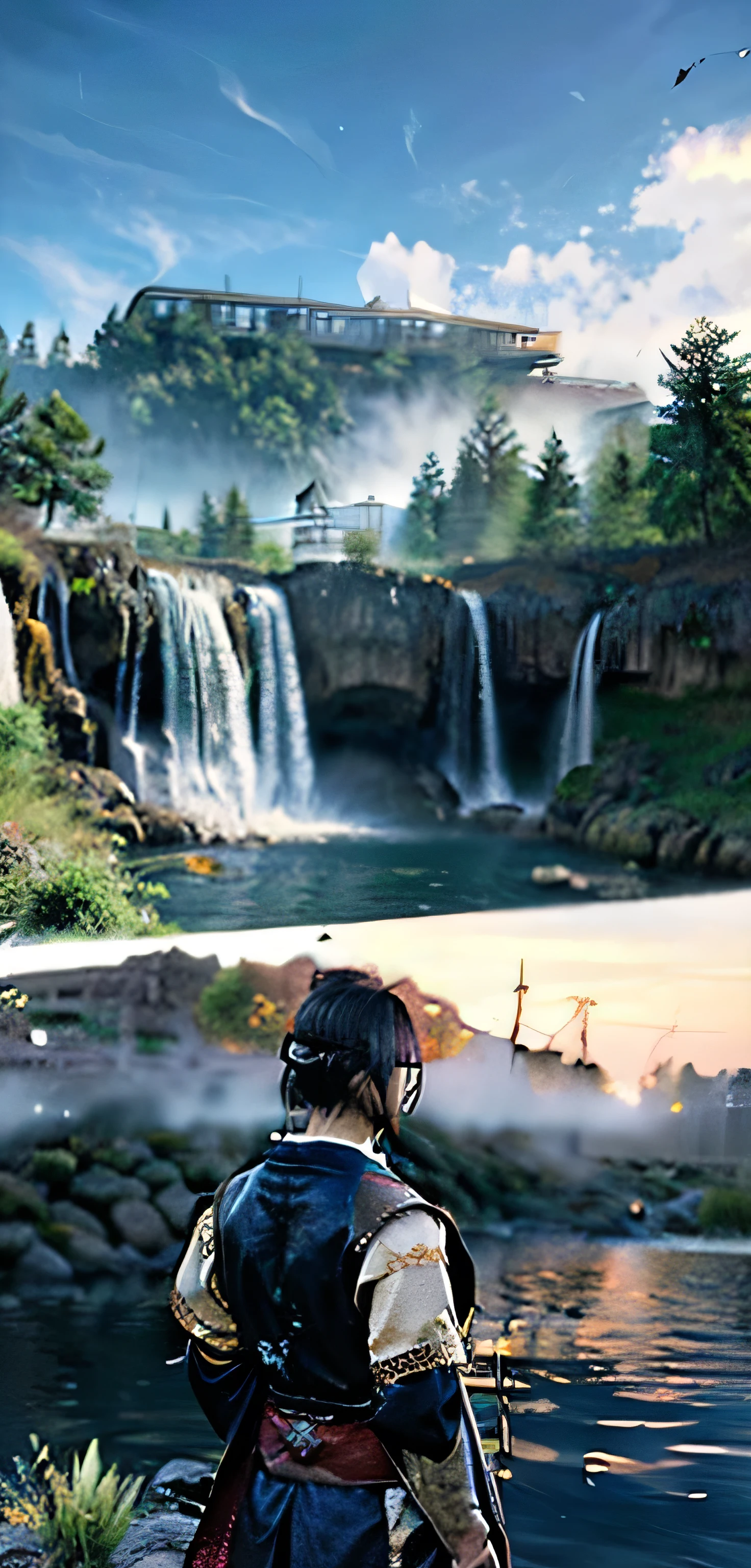 Design images of a Samurai in the style of the video game Dark Souls 3 and in the background is a game setting with a waterfall and fog. and that there is a logo that says only in Roman letters in capital letters on the top COMBAT EVOLUTION 11 .