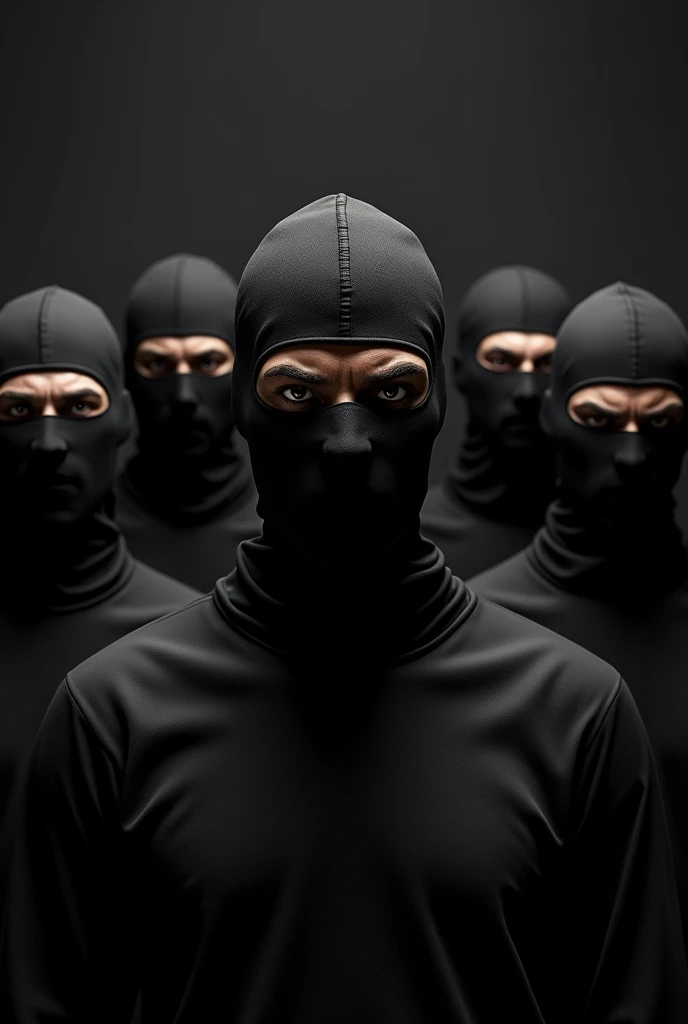 Black men in balaclava wearing all black looking angry